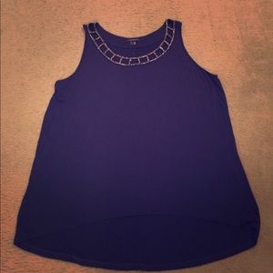 Navy blue sleeveless shirt w/ sliver collar detail